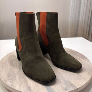 Lori Goldstein Women's Brid Olive Orange Italian Leather Ankle Boots US Size 7.5